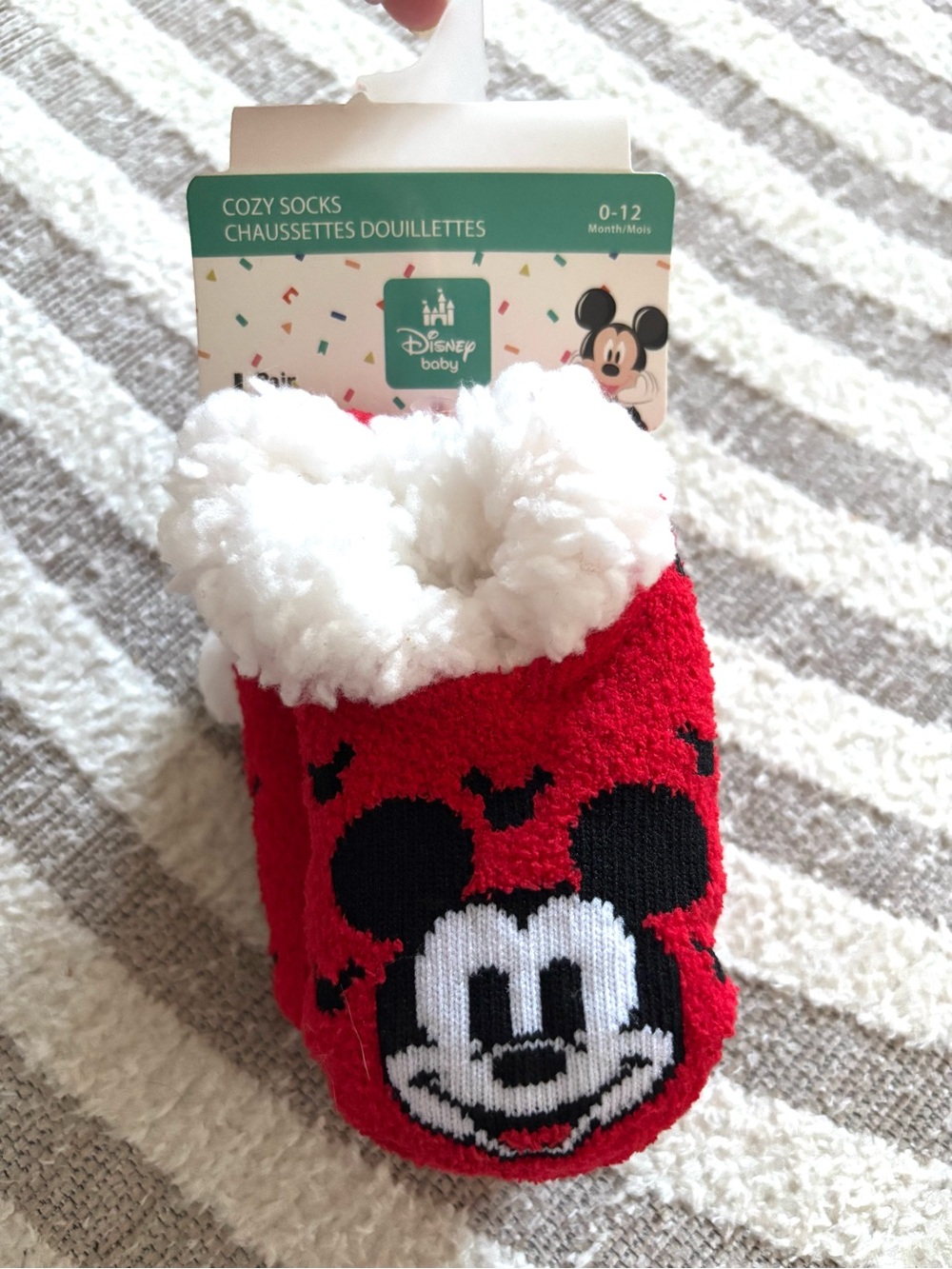 5/$25 Disney Red & White Mickey Cozy Slipper Socks for Babies Size 0-12